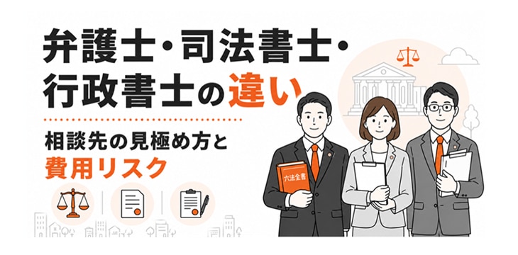 弁護士・司法書士・行政書士の違い。相談先の見極め方と費用リスク。