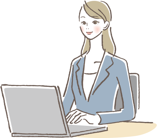 オフィスでパソコンに向かう女性のイラスト